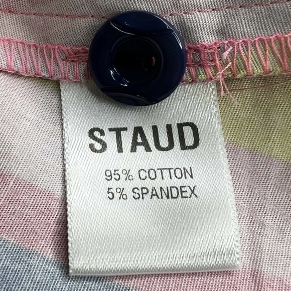 STAUD Alice Pink Colorful Rainbow Striped Poplin V-Neck Tie-Front Dress Sz 2 - Picture 12 of 14